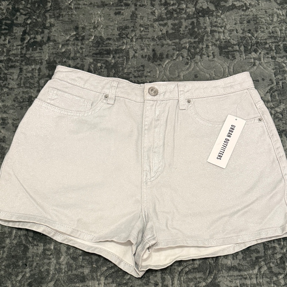 BDG Women's Light Gray Pearl Sparkle Jean Shorts NEW